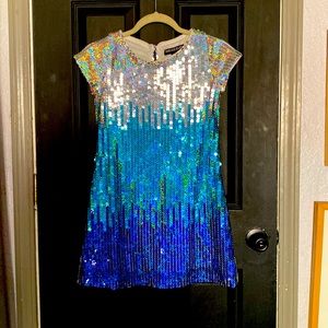 Cute sequins girls dress. Silver, light blue and dark blue sequins. Worn once